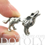 Fake Gauge Earrings: Realistic Wolf Fox Animal Shaped Plug Earrings in Silver | DOTOLY