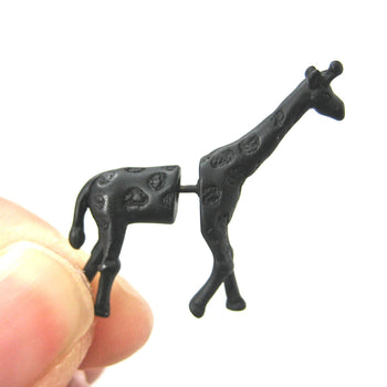 Fake Gauge Earrings: Realistic Giraffe Shaped Animal Faux Plug Stud Earrings in Black | DOTOLY