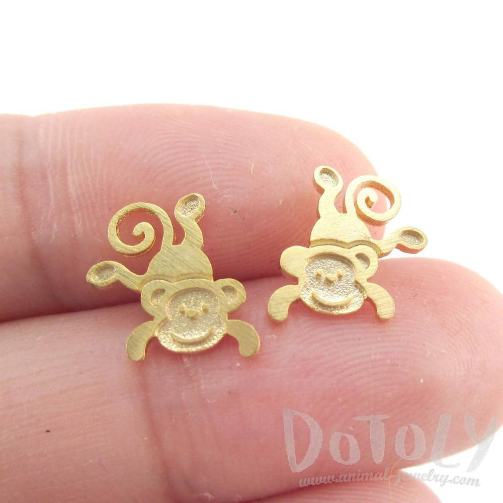 Cute Monkey Chimpanzee Shaped Allergy Free Stud Earrings in Gold