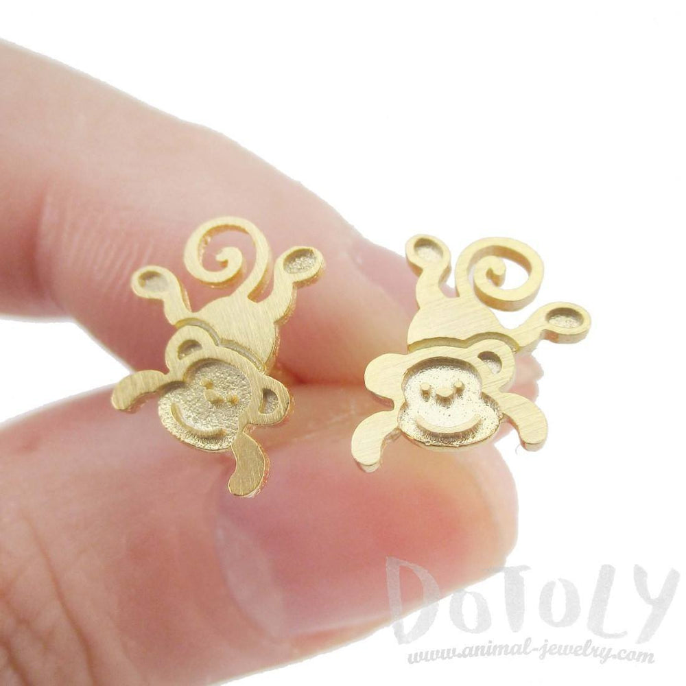Cute Monkey Chimpanzee Shaped Allergy Free Stud Earrings in Gold