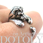 Realistic Lion Animal Wrap Around Ring in Shiny Silver - Sizes 4 to 9 Available | DOTOLY