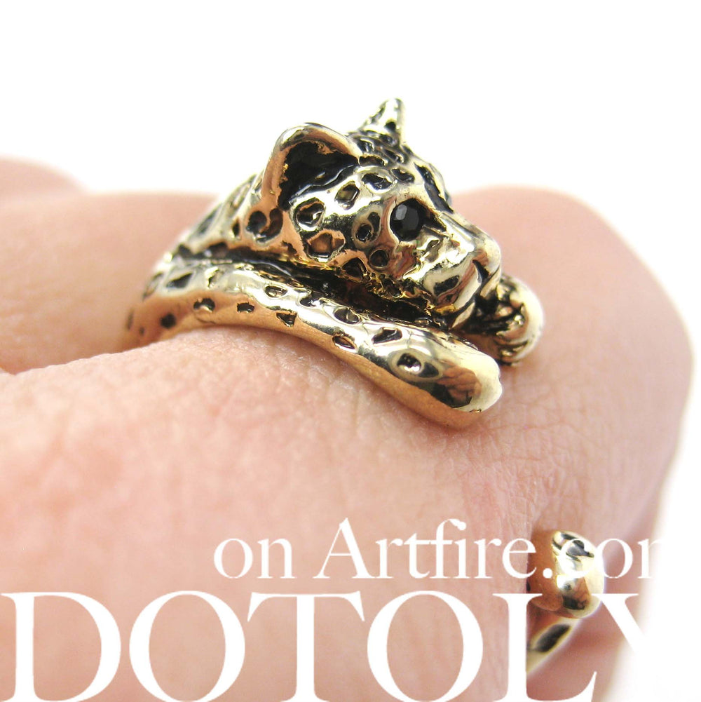 Leopard Jaguar Animal Wrap Around Ring in Shiny Gold - Sizes 4 to 9 Available | DOTOLY