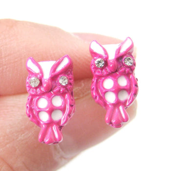 Owl Bird Shaped Stud Earrings in Pink and White | Animal Jewelry | DOTOLY