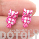 Owl Bird Shaped Stud Earrings in Pink and White | Animal Jewelry | DOTOLY