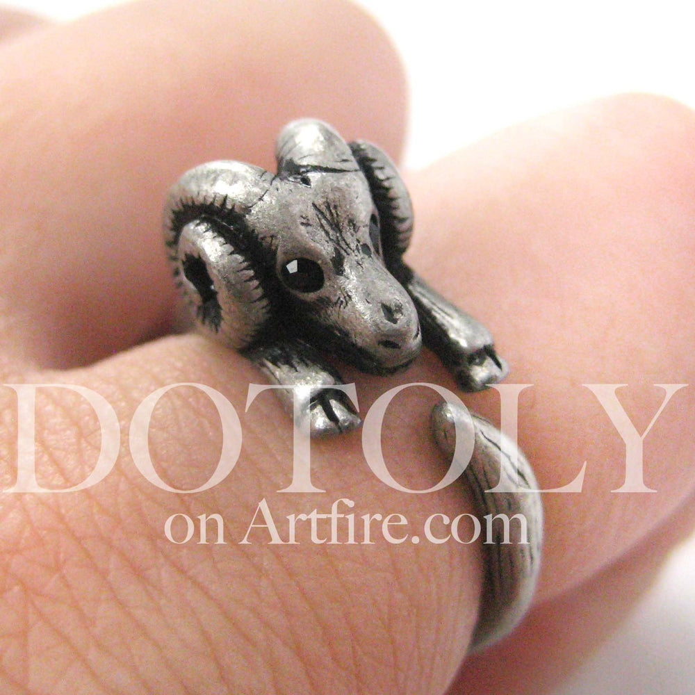Sheep Ram Animal Wrap Around Ring in Silver - Sizes 4 to 9 Available | DOTOLY