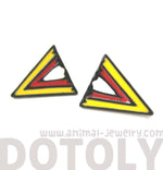 Geometric Arrow Shaped Chevron Print Stud Earrings in Red White and Yellow | DOTOLY