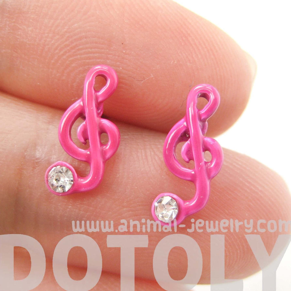 Music Themed Treble Clef Shaped Stud Earrings in Pink | DOTOLY | DOTOLY