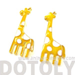 Large Giraffe Shaped Stud Earrings in Yellow with White Polka Dots | DOTOLY