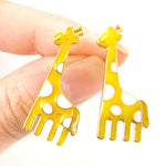 Large Giraffe Shaped Stud Earrings in Yellow with White Polka Dots | DOTOLY