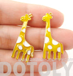 Large Giraffe Shaped Stud Earrings in Yellow with White Polka Dots | DOTOLY