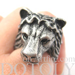 Large Lion Detailed Adjustable Animal Ring in Silver | Animal Jewelry | DOTOLY