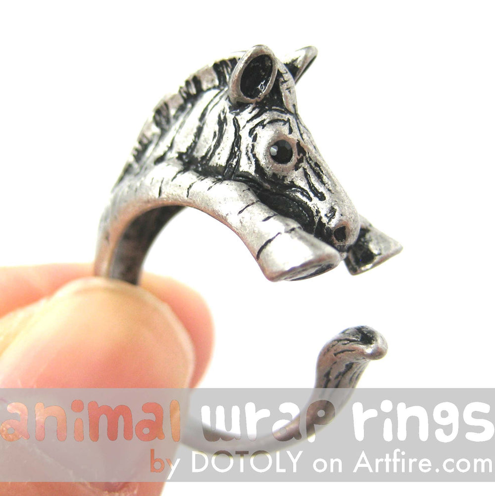 Zebra Horse Animal Wrap Around Ring in Silver - Sizes 4 to 9 Available | DOTOLY