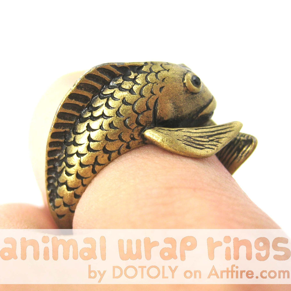Koi Fish Sea Animal Wrap Around Ring in Brass - Sizes 4 to 9 Available | DOTOLY