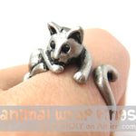 Relaxing Kitty Cat Animal Wrap Around Ring in Silver - Sizes 4 to 9 Available | DOTOLY