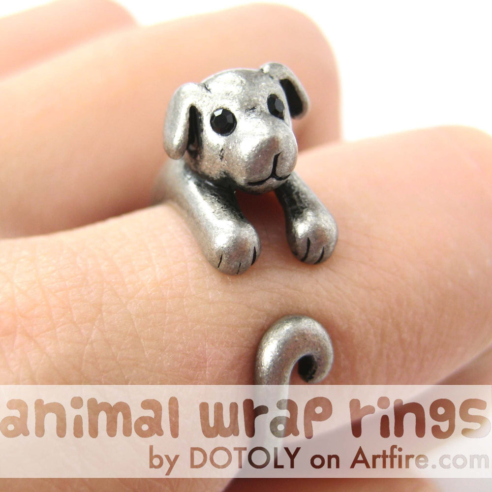 Puppy Dog Animal Wrap Around Ring in Silver - Sizes 4 to 9 Available | DOTOLY