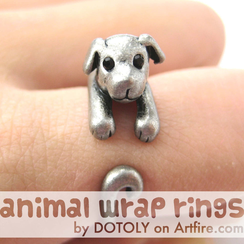 Puppy Dog Animal Wrap Around Ring in Silver - Sizes 4 to 9 Available | DOTOLY