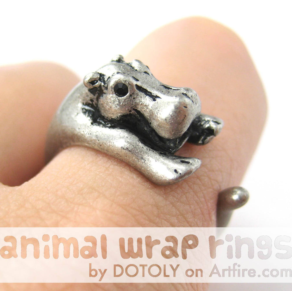 Hippo hippopotamus Animal Wrap Ring in Silver - Sizes 4 to 9 Available | DOTOLY