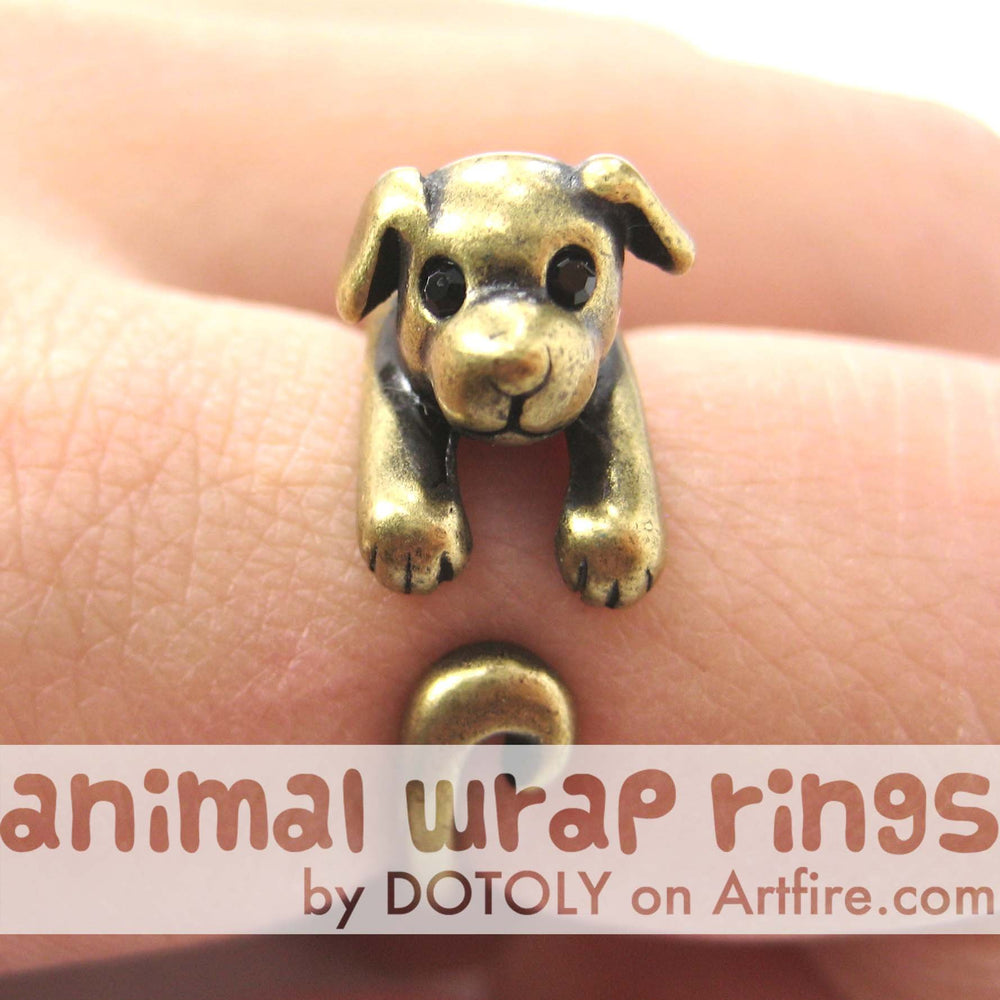 Puppy Dog Animal Wrap Around Ring in Brass - Sizes 4 to 9 Available | DOTOLY