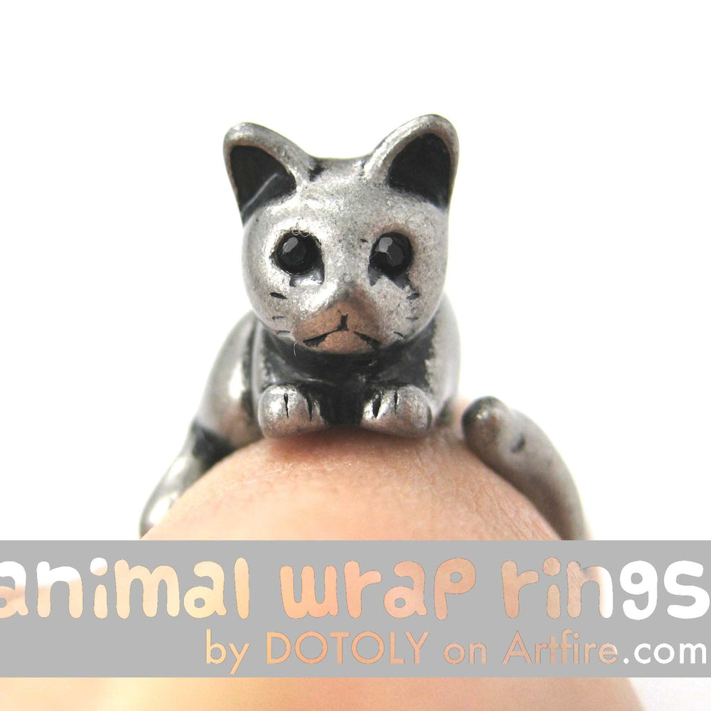 Kitty Cat Animal Wrap Around Ring in Silver - Sizes 4 to 9 Available | DOTOLY