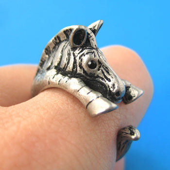 Zebra Horse Animal Wrap Around Ring in Silver - Sizes 4 to 9 Available | DOTOLY