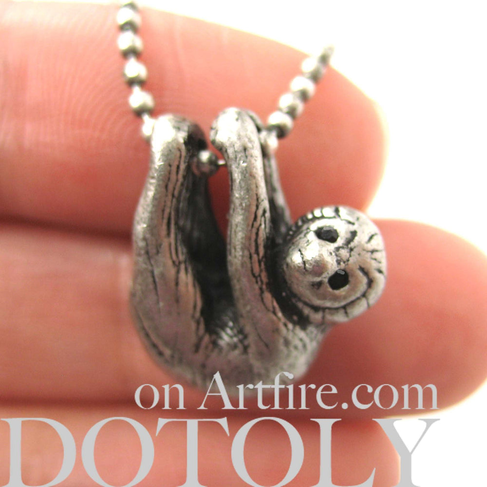 Sloth Baby Animal Pendant Necklace Realistic and Cute in Silver | DOTOLY
