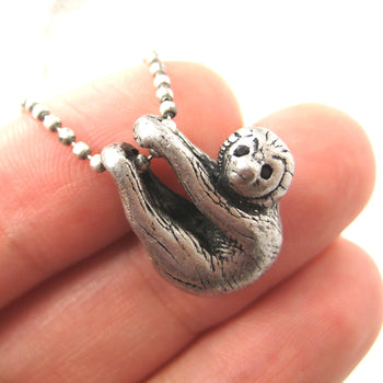 Sloth Baby Animal Pendant Necklace Realistic and Cute in Silver | DOTOLY