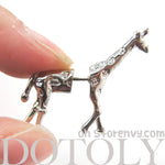 Fake Gauge Earrings: Realistic Giraffe Shaped Animal Faux Plug Stud Earrings in Shiny Silver | DOTOLY