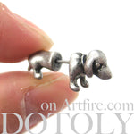 Fake Gauge Earrings: Realistic Dachshund Puppy Dog Animal Stud Earrings in Silver | DOTOLY