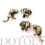 Fake Gauge Earrings: Realistic Tiger Cat Shaped Plug Earrings in Brass | DOTOLY