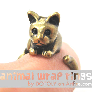 Kitty Cat Animal Wrap Around Ring in Brass - Sizes 4 to 9 Available | DOTOLY