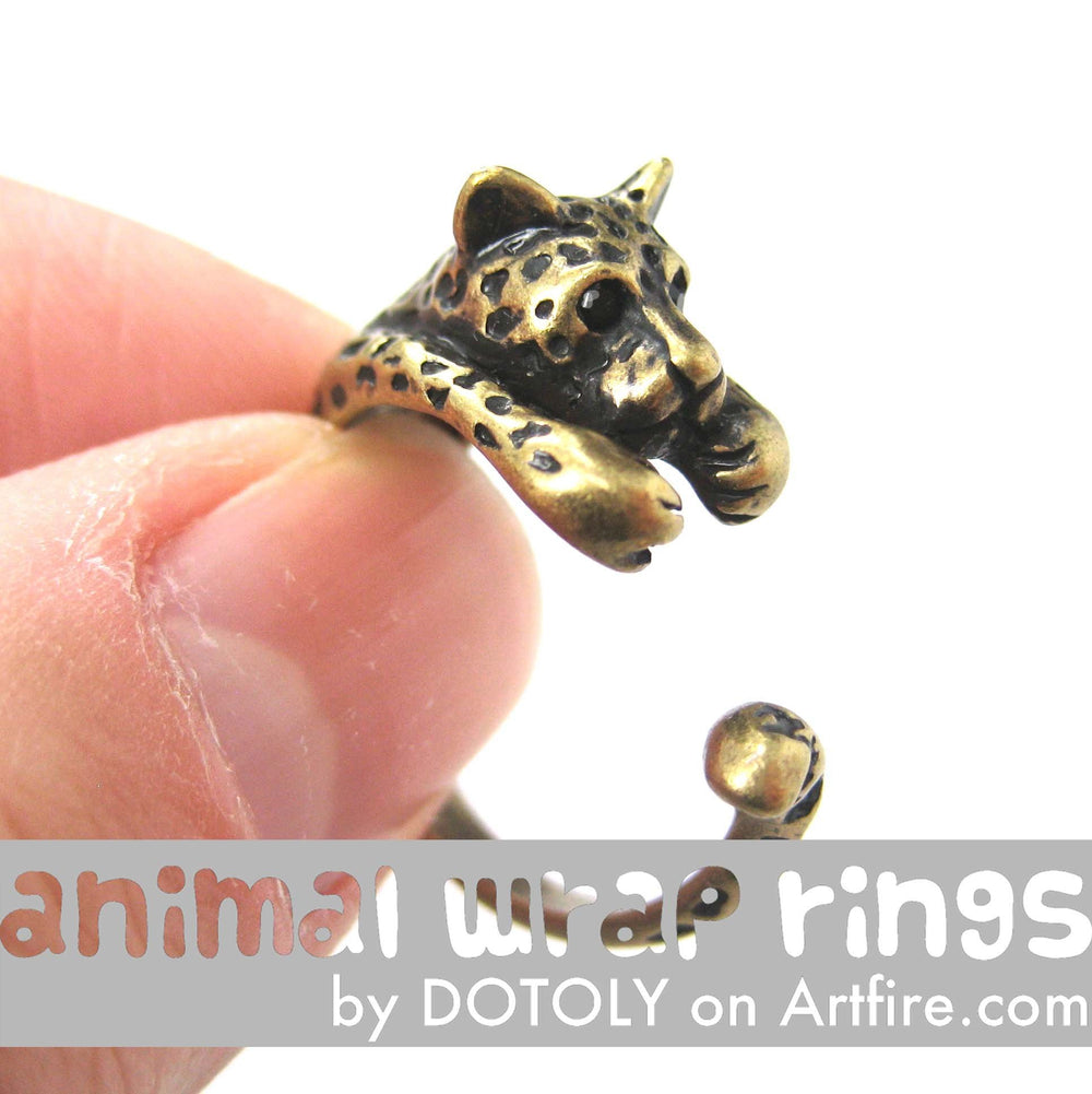 Leopard Jaguar Animal Wrap Around Ring in Brass - Sizes 4 to 9 Available | DOTOLY