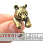 Large Panda Bear Animal Wrap Around Hug Ring in Brass - Size 4 to 9 Available | DOTOLY