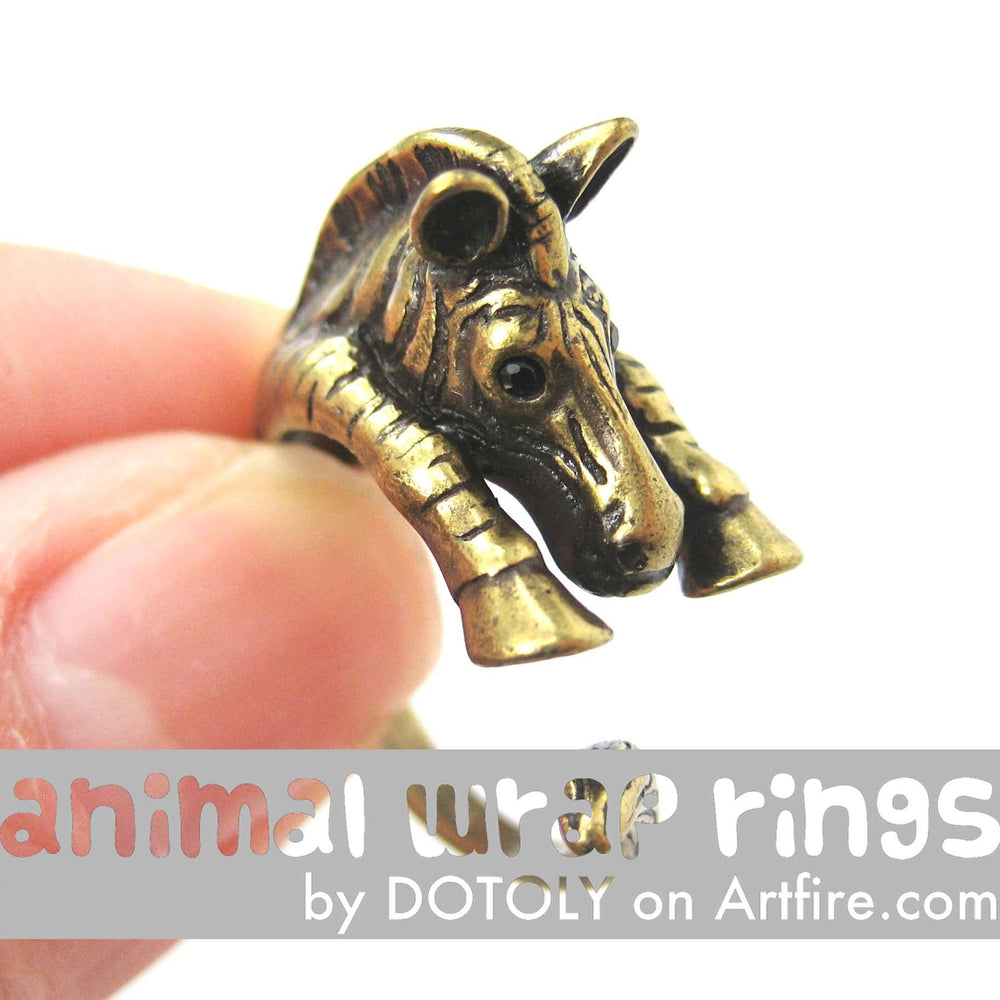 Zebra Horse Animal Wrap Around Ring in Brass - Sizes 4 to 9 Available | DOTOLY