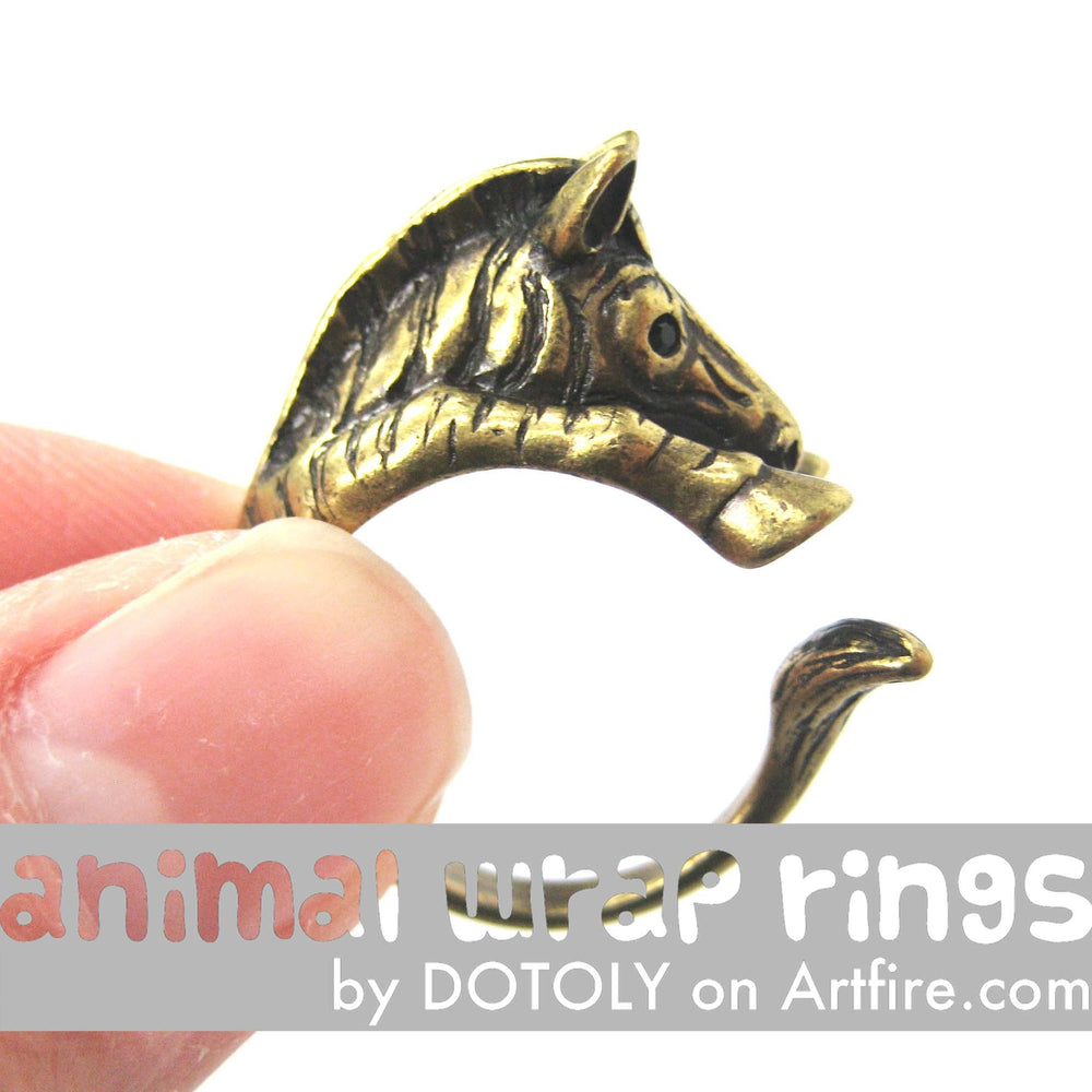 Zebra Horse Animal Wrap Around Ring in Brass - Sizes 4 to 9 Available | DOTOLY