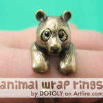 Large Panda Bear Animal Wrap Around Hug Ring in Brass - Size 4 to 9 Available | DOTOLY