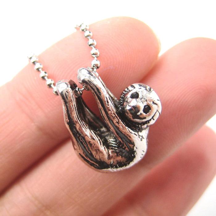 Sloth Baby Animal Pendant Necklace Realistic and Cute in Shiny Silver | DOTOLY