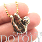 Sloth Baby Animal Pendant Necklace Realistic and Cute in Shiny Gold | DOTOLY