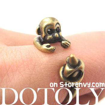 Monkey Animal Wrap Ring with Banana in Brass - Sizes 4 to 9 Available | DOTOLY