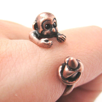 Monkey Animal Wrap Ring with Banana in Copper - Sizes 4 to 9 Available | DOTOLY