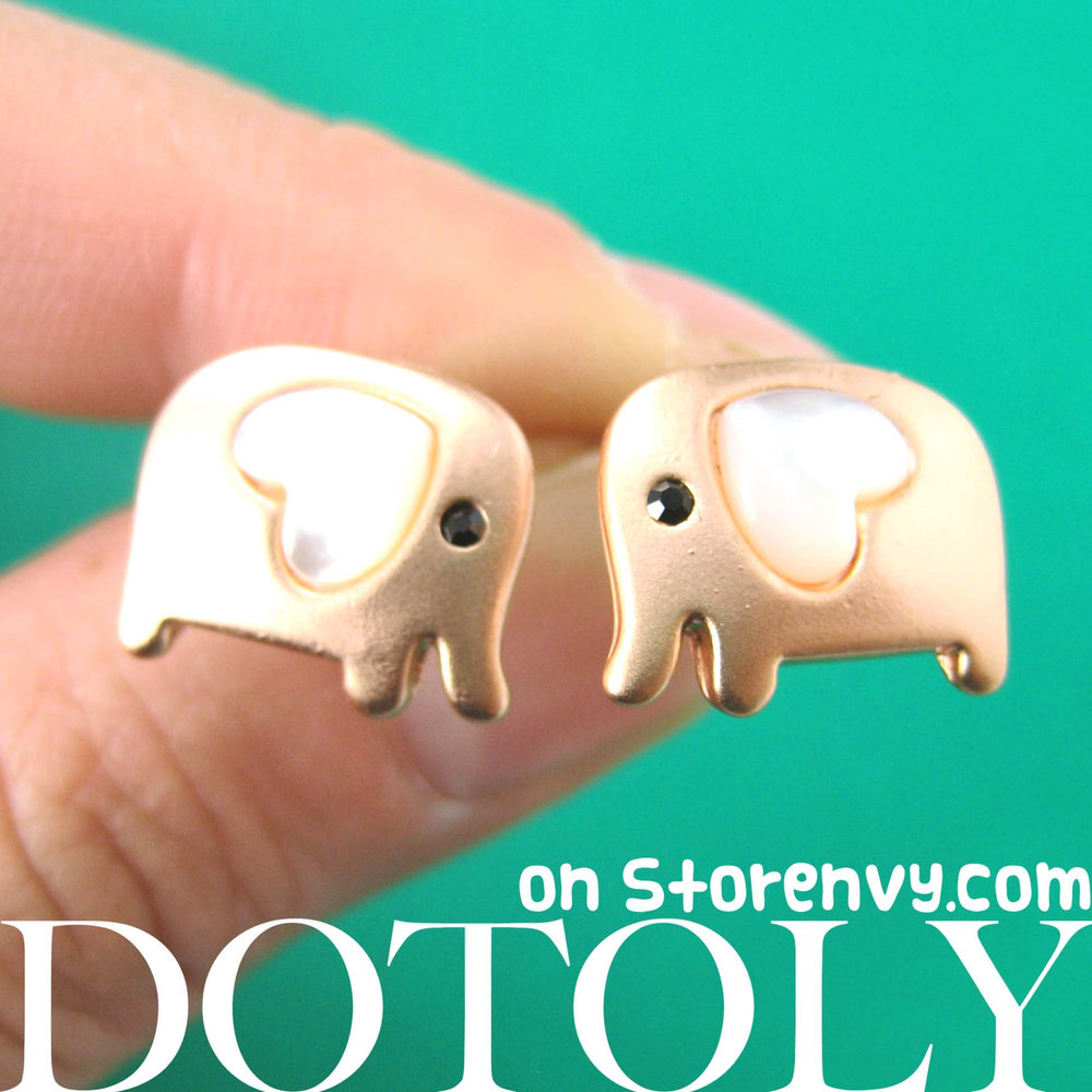 Baby Elephant Shaped Animal Stud Earring in Copper with Heart Shaped Ears | DOTOLY