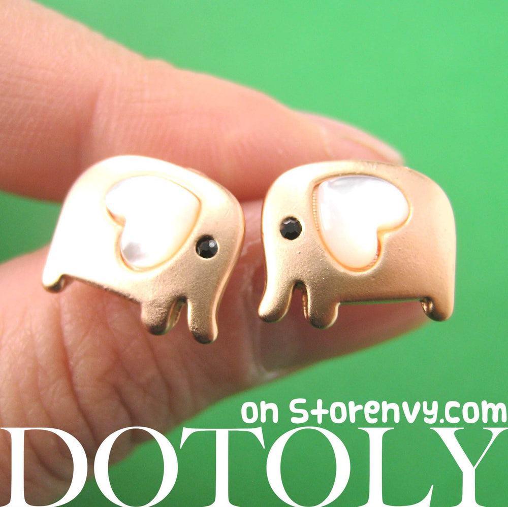 Baby Elephant Shaped Animal Stud Earring in Copper with Heart Shaped Ears | DOTOLY