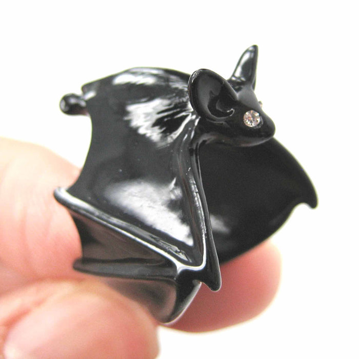 3D Bat Animal Wrap Adjustable Ring in Black | Animal Jewelry | DOTOLY