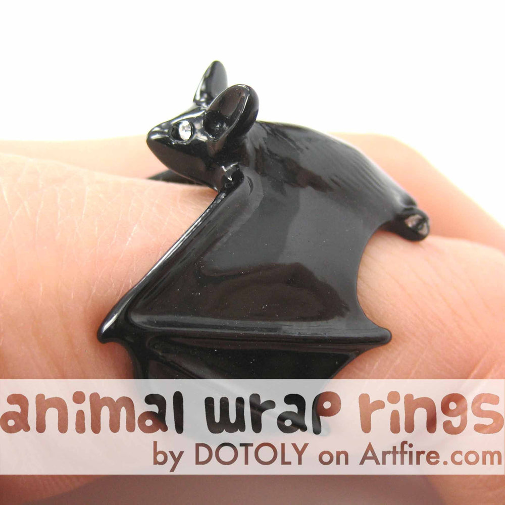 3D Bat Animal Wrap Adjustable Ring in Black | Animal Jewelry | DOTOLY