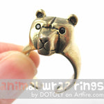 3D Adjustable Polar Bear Animal Wrap Around Hug Ring in Shiny Gold | Animal Jewelry | DOTOLY