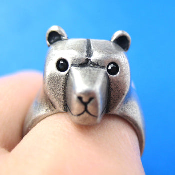 3D Adjustable Polar Bear Animal Wrap Around Hug Ring in Silver | Animal Jewelry | DOTOLY