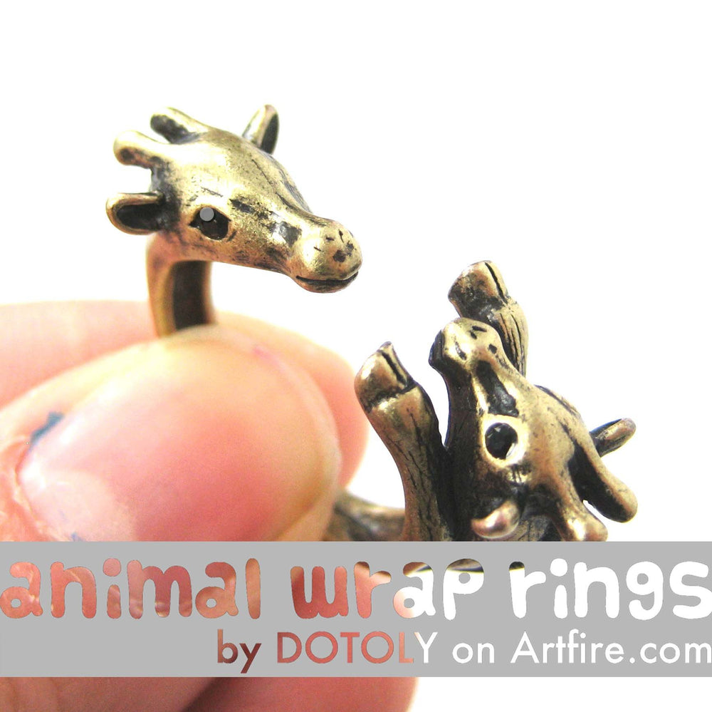 Giraffe Mother and Baby Animal Wrap Around Ring in Brass - Sizes 5 to 9 Available | DOTOLY