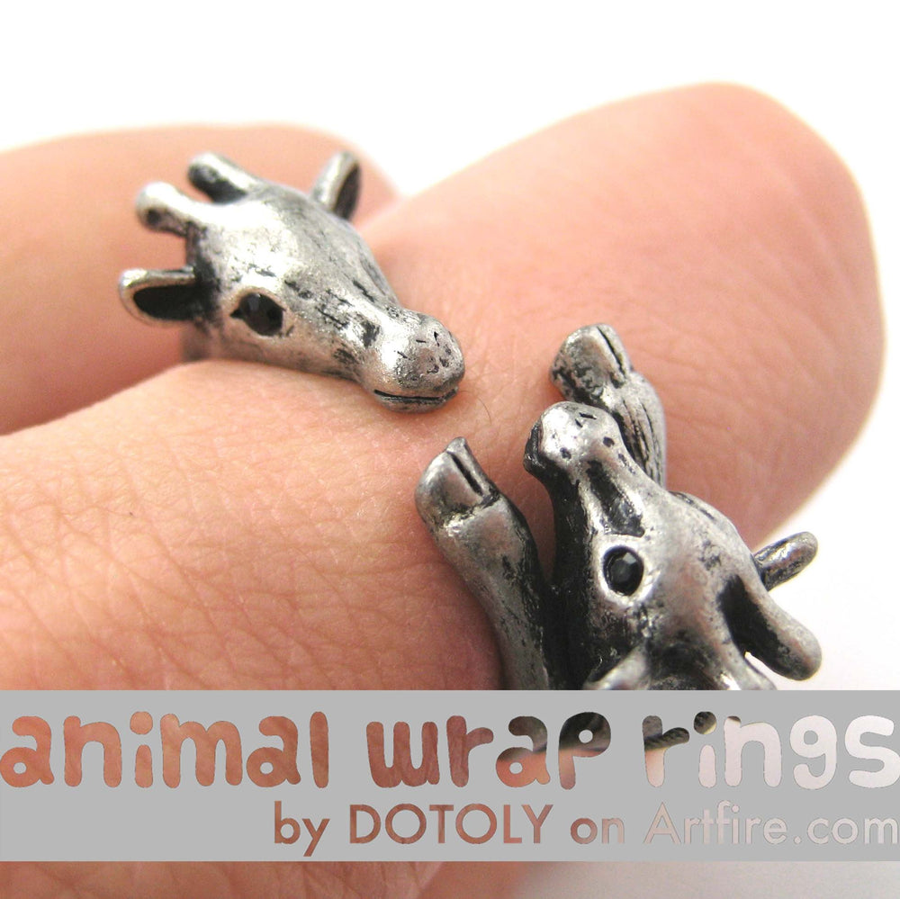 Giraffe Mother and Baby Animal Wrap Around Ring in Silver - Sizes 5 to 9 Available | DOTOLY