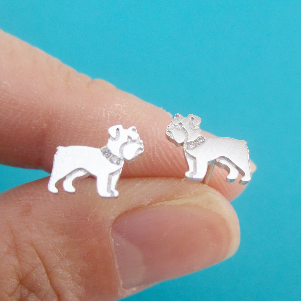 English Bulldog Shaped Stud Earrings with Rhinestones for Dog Lovers