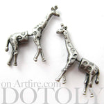 Fake Gauge Earrings: Realistic Giraffe Shaped Animal Faux Plug Stud Earrings in Silver | DOTOLY