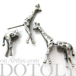 Fake Gauge Earrings: Realistic Giraffe Shaped Animal Faux Plug Stud Earrings in Silver | DOTOLY